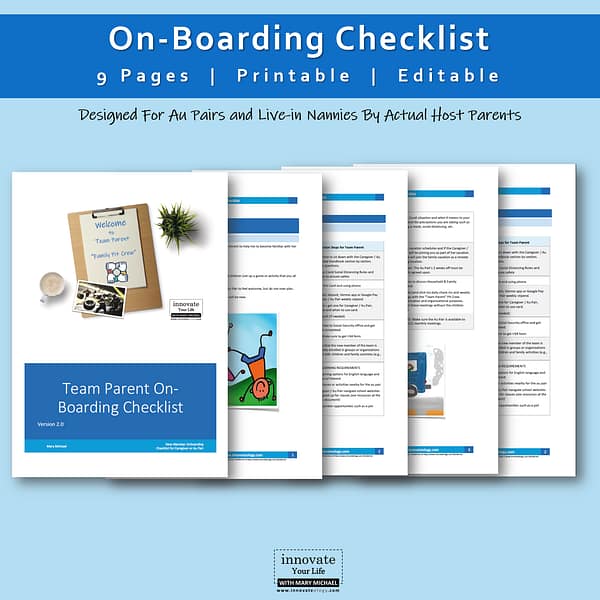 Editable Au Pair, Caregiver, Nanny, Babysitter On-Boarding Checklist