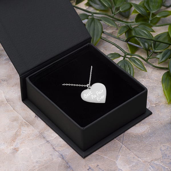 Best Au Pair Ever Engraved Silver Heart Necklace (Heart Shaped) - Image 9