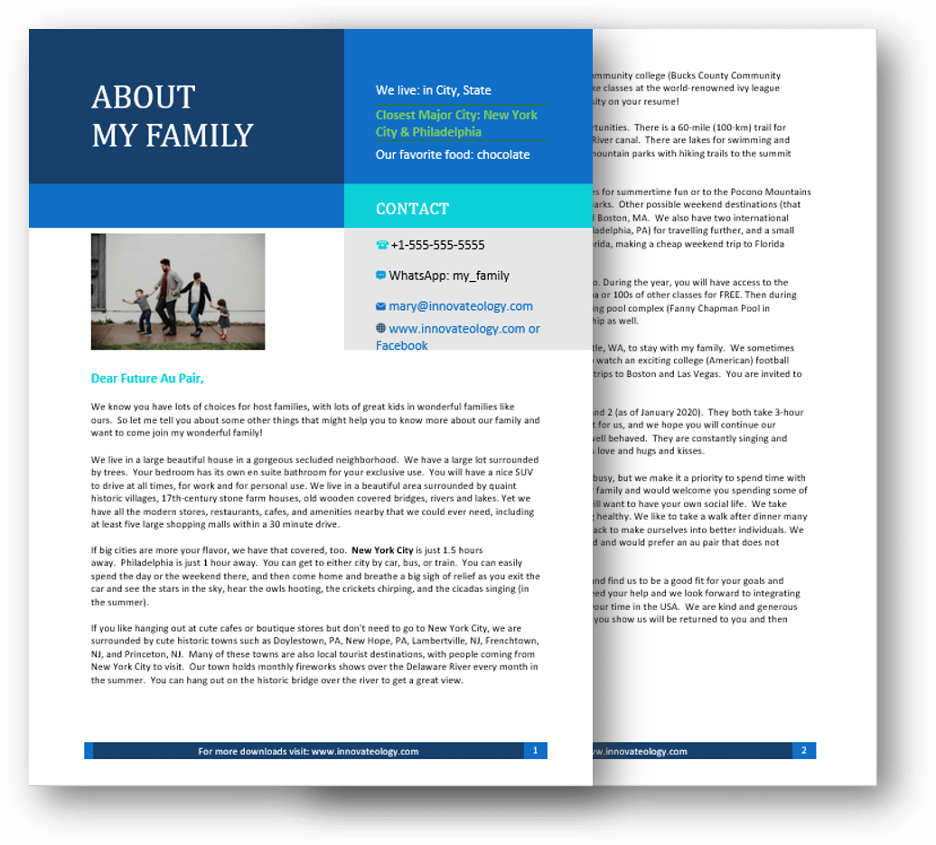 Editable About My Family Letter for Potential Caregiver or Au Pair
