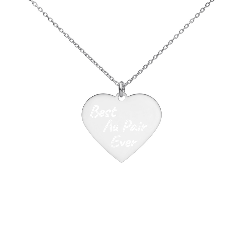 Best Au Pair Ever Engraved Silver Heart Necklace (Heart Shaped)