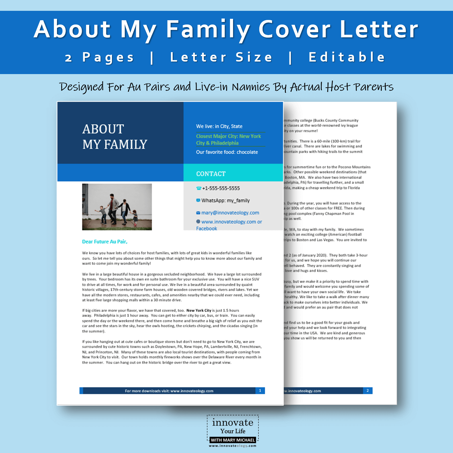 Editable About My Family Letter For Potential Caregiver Or Au Pair Innovate Your Life With Mary Michael